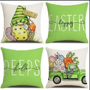 Easter Pillow Covers 18x18, Bunny Eggs Carrots Easter Decorations